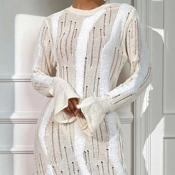 Lavishly Paris Dresses | New, Womens Designer Ripped Sweater Dress. Size 6 | Color: White | Size: M | Allthingscute17's Closet